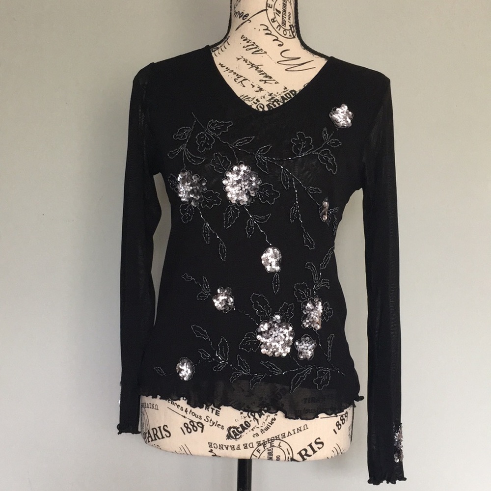 Black sequins and beads embellished top. Sz small.